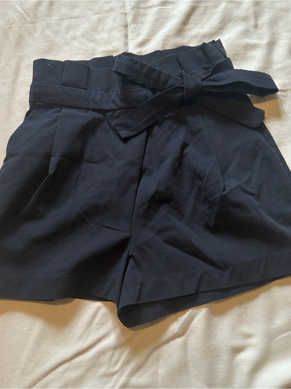Zara Black High-Waist Paperbag Tie-Front Shorts